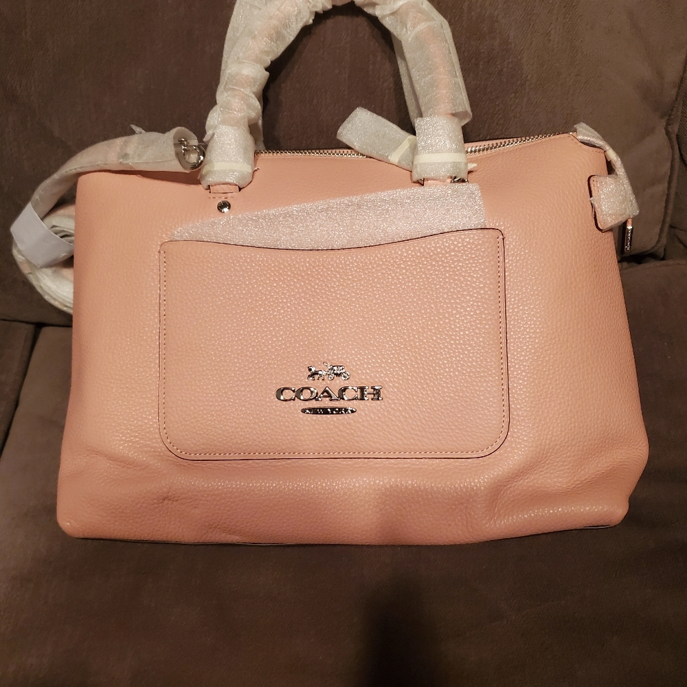Coach Peach-Pink Leather Shoulder Satchel